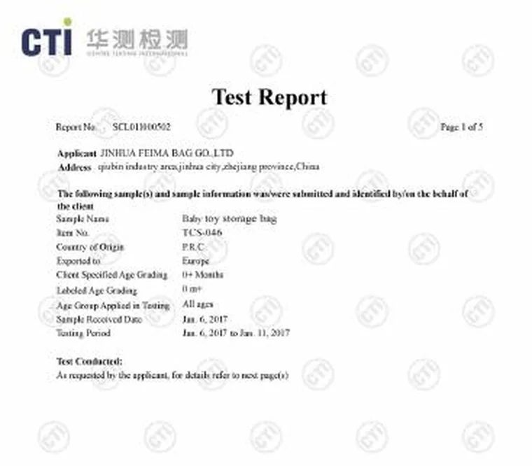 Children’s Bag Documents: The Sample and Its Report — Feima Bag, Jinhua China