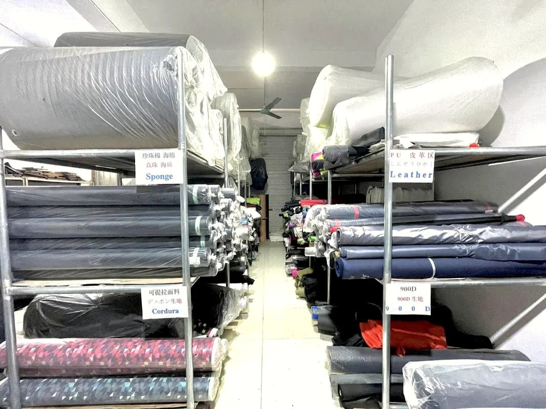 Selected materials at the Feima bag factory, Jinhua China