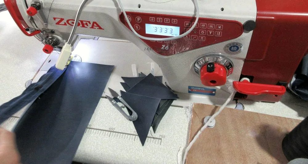 Detail stitching &mdash; bag manufacturing process at Feima, Jinhua China