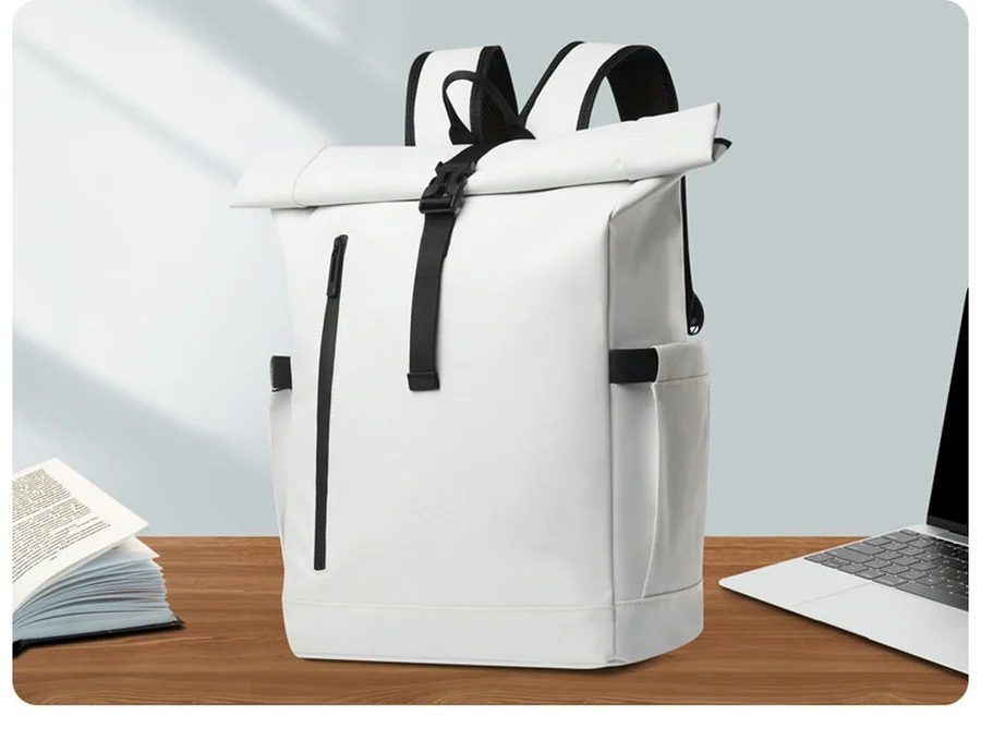 Roll-Top Backpack with Vertical Front Zip FF-194 by Feima Bag