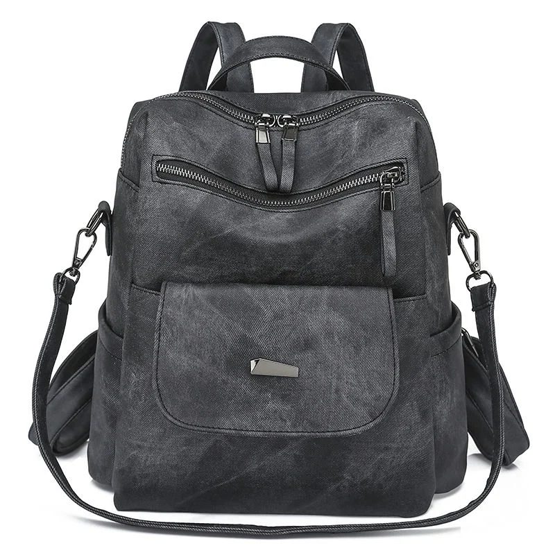 PU backpack with curved zips and front flap pocket FF-195 by Feima Bag