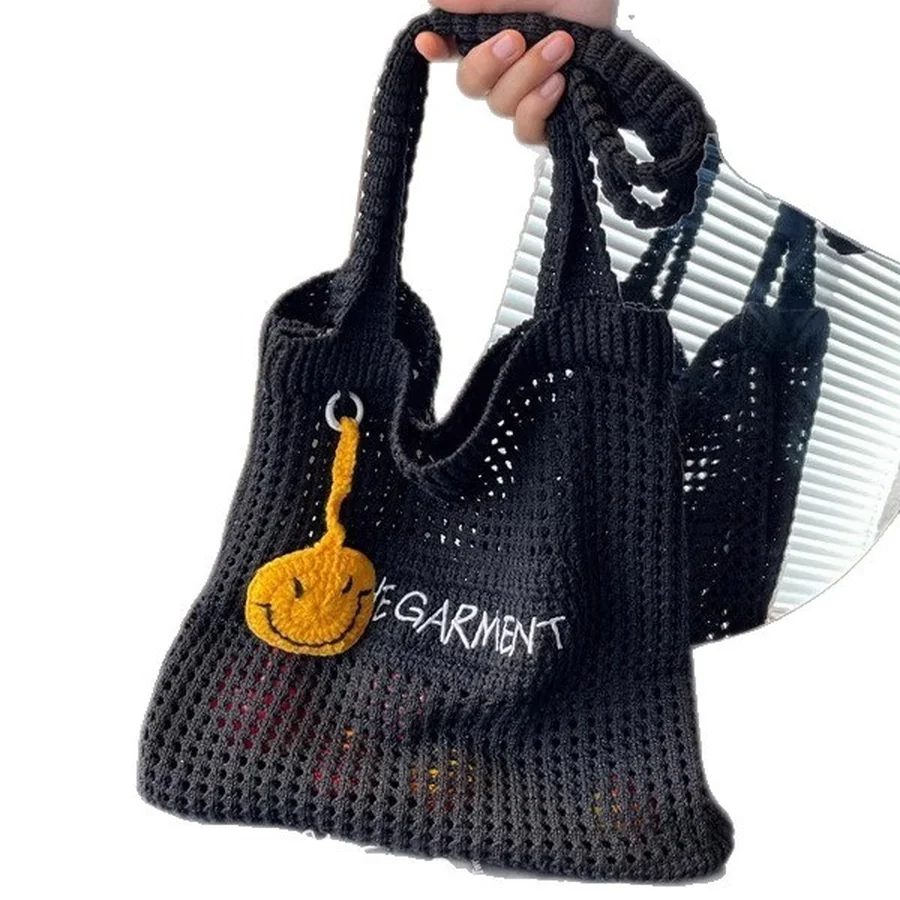 Knit Beach Tote with Smiley Charm FB-026 by Feima Bag