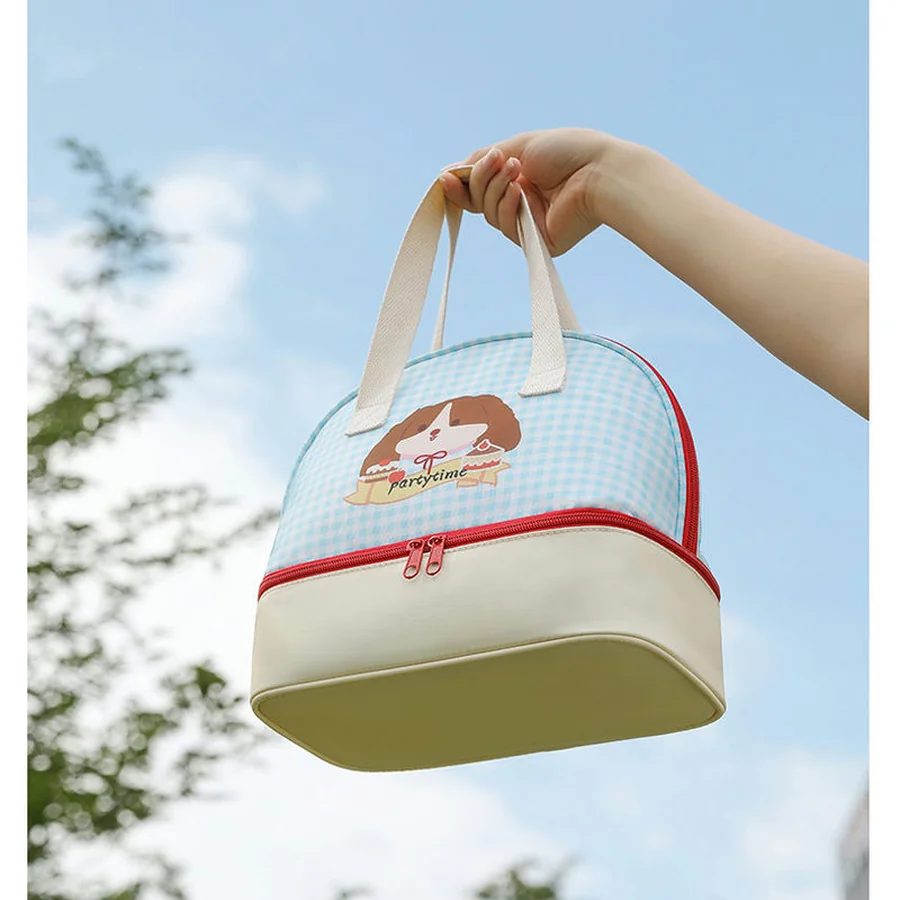 Checked Lunch Tote with Separate Lower Compartment FK-073 by Feima Bag