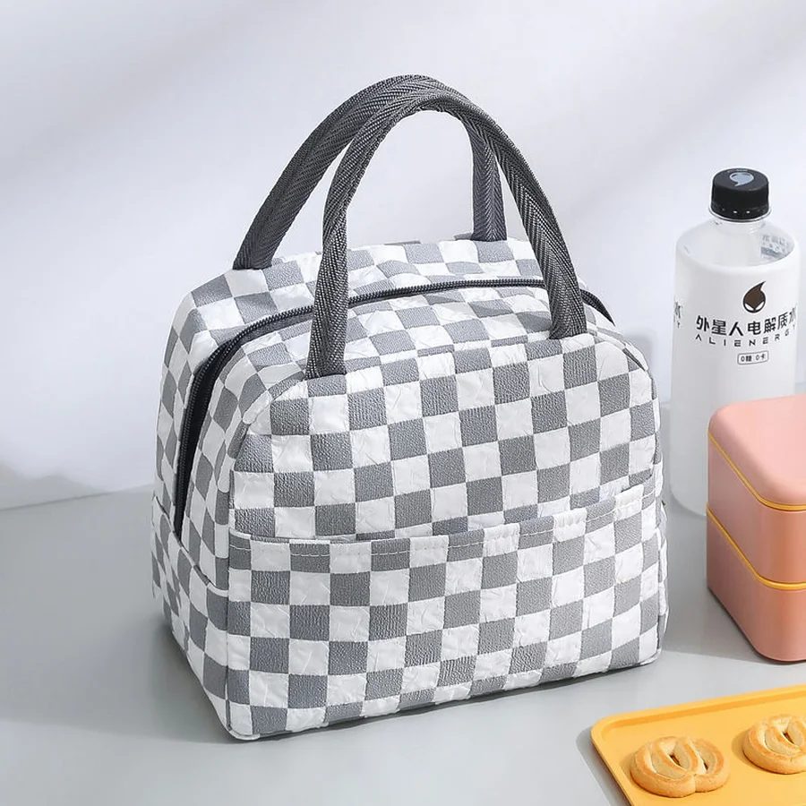 Check Lunch Tote with Front Fabric Pocket FK-080 by Feima Bag