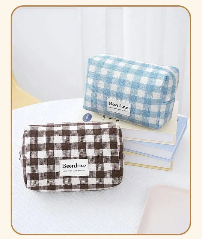 Black and White Gingham Cosmetic Pouch FJ-075A by Feima Bag