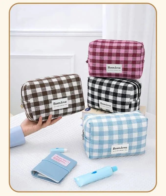 Black and White Gingham Cosmetic Pouch FJ-075A by Feima Bag