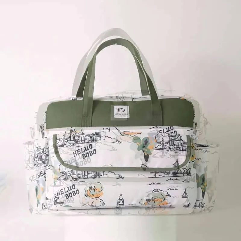 Printed Tote with Mint Green Handles FM-006A by Feima Bag