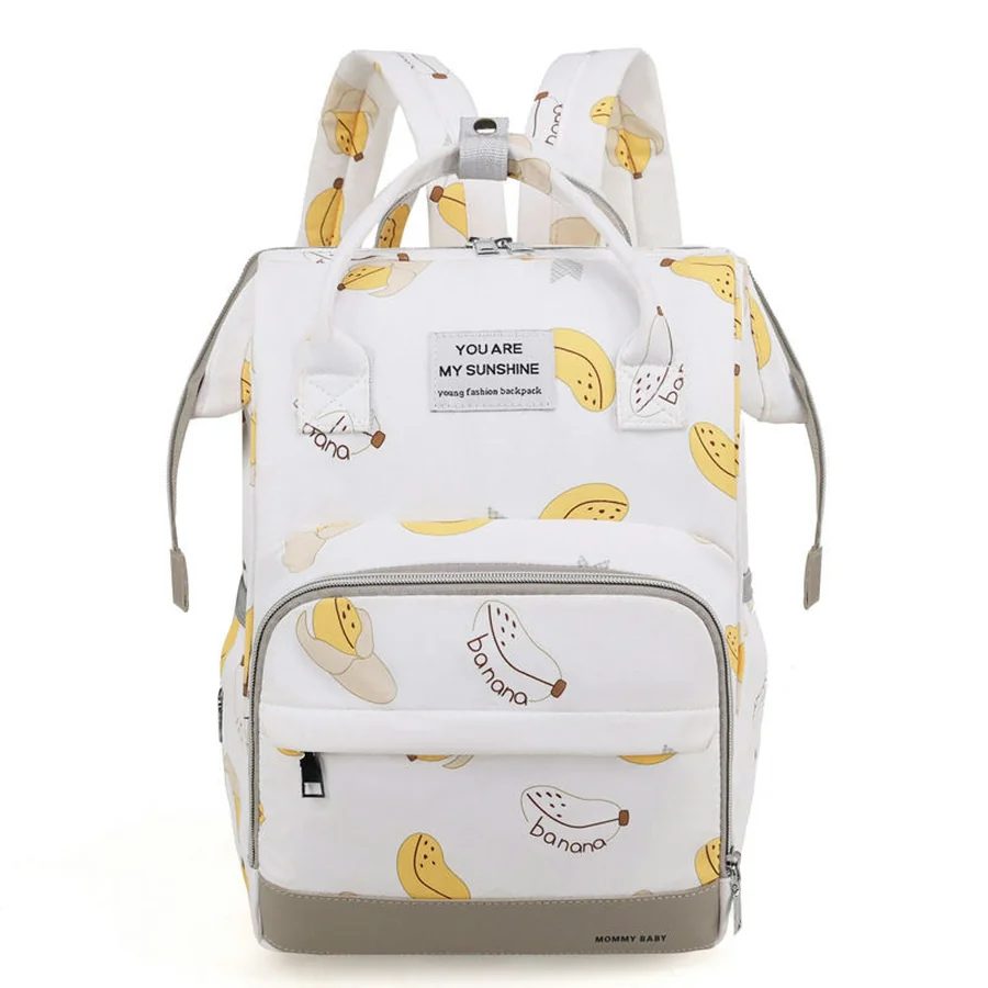 Banana Print Diaper Backpack with Front Zip Pocket FM-069 by Feima Bag