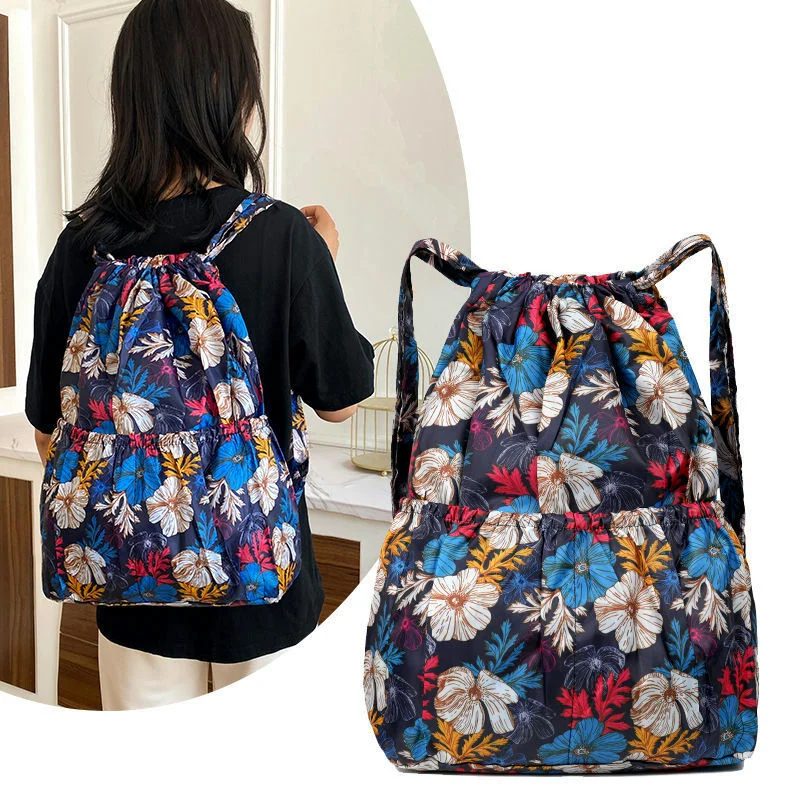 Printed Drawstring Backpack with Gathered Front Pocket FR-013 by Feima Bag