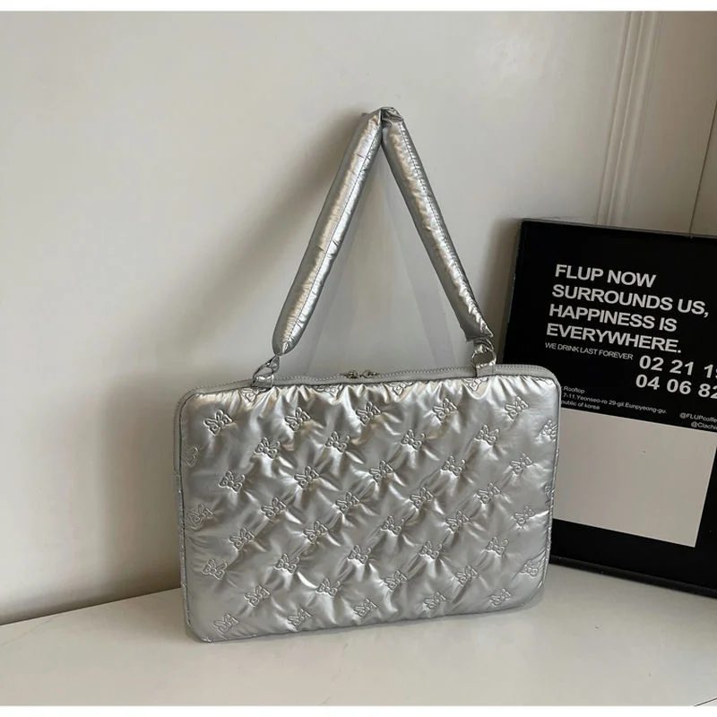 Silver Quilted Laptop Bag with Clip Handle FD-082 by Feima Bag
