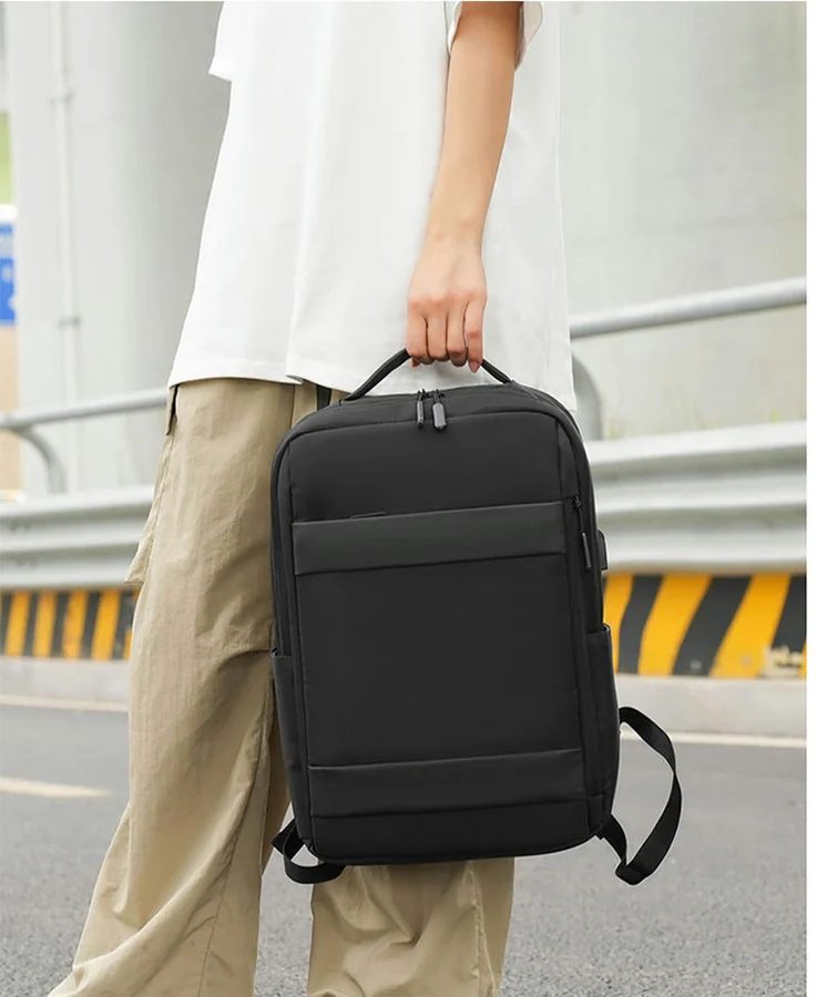 Black Backpack with Twin Front Bands FD-093 by Feima Bag