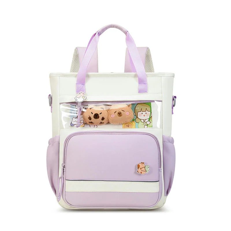 FG-113 fabric tote backpack with a horizontal clear display pocket