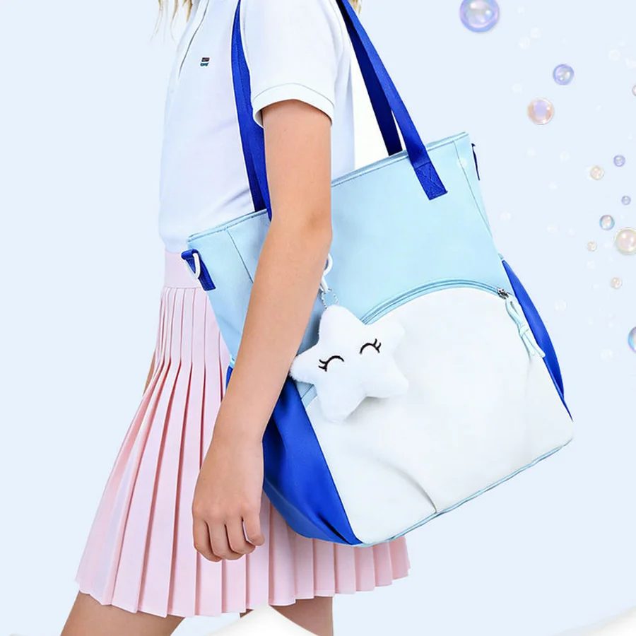 Colour-Block School Tote with Curved Front Pocket FG-133 by Feima Bag