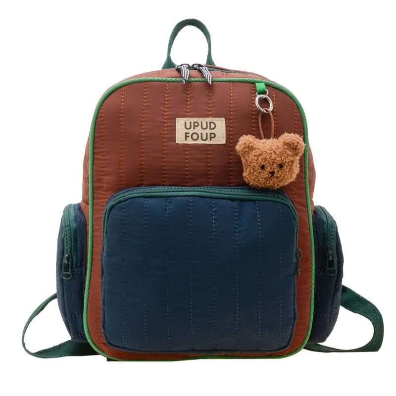 Channel Quilted School Backpack with Green Trim FG-152 by Feima Bag