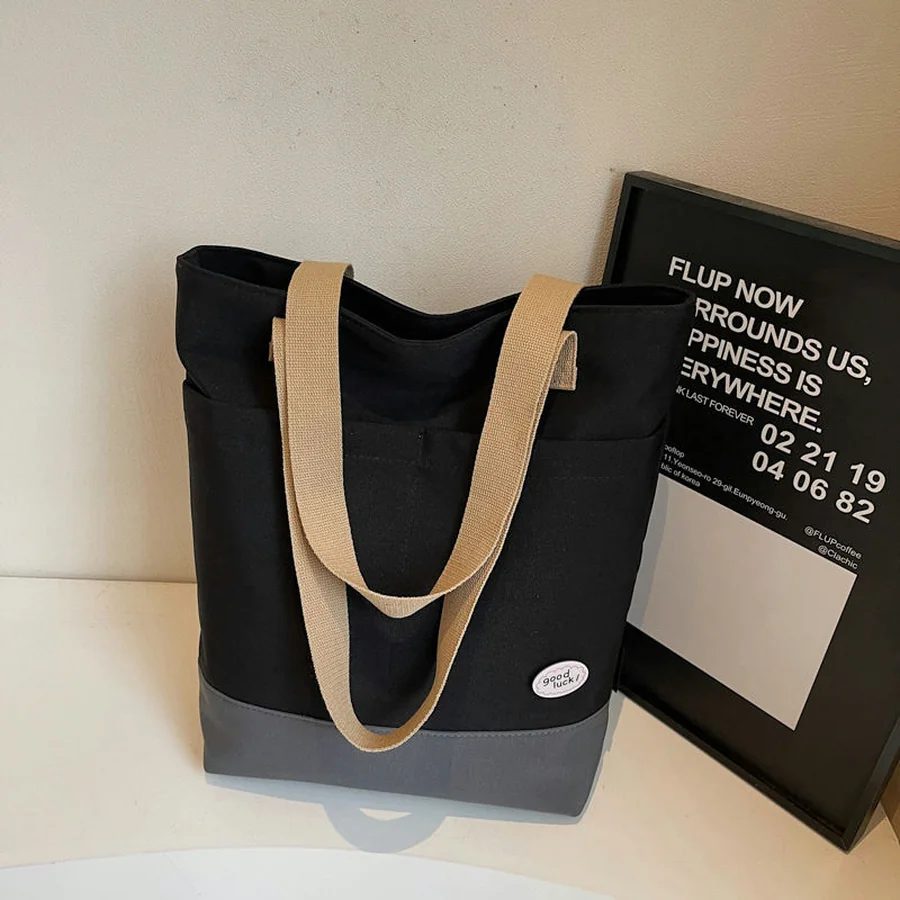 Long-Handle Tote with a Contrast Base and Front Pocket FE-151 by Feima Bag