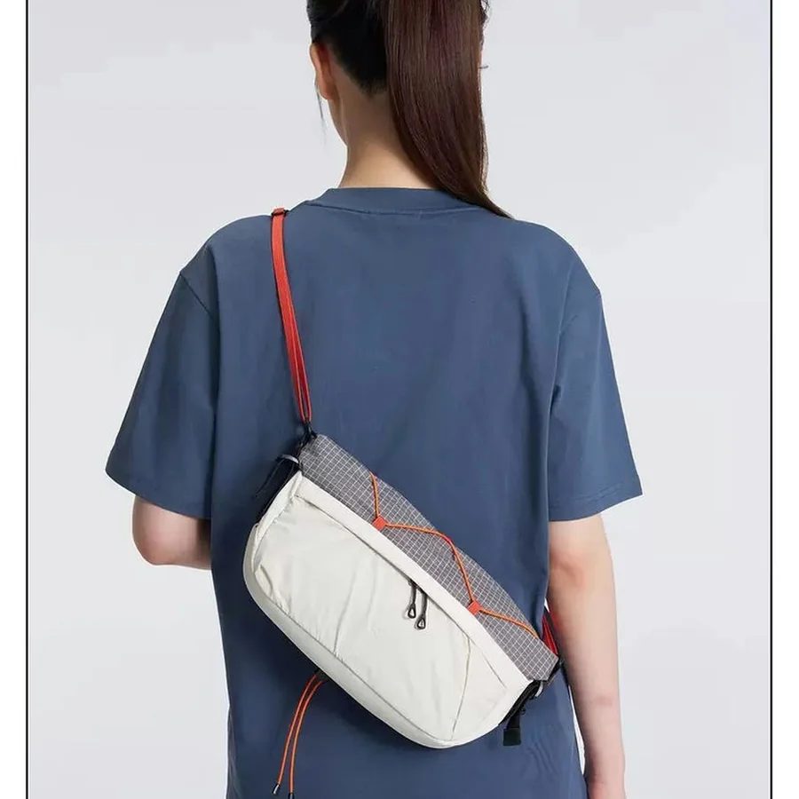 Wide Crossbody Bag with Grid Panel and Contrast Cord FE-171 by Feima Bag