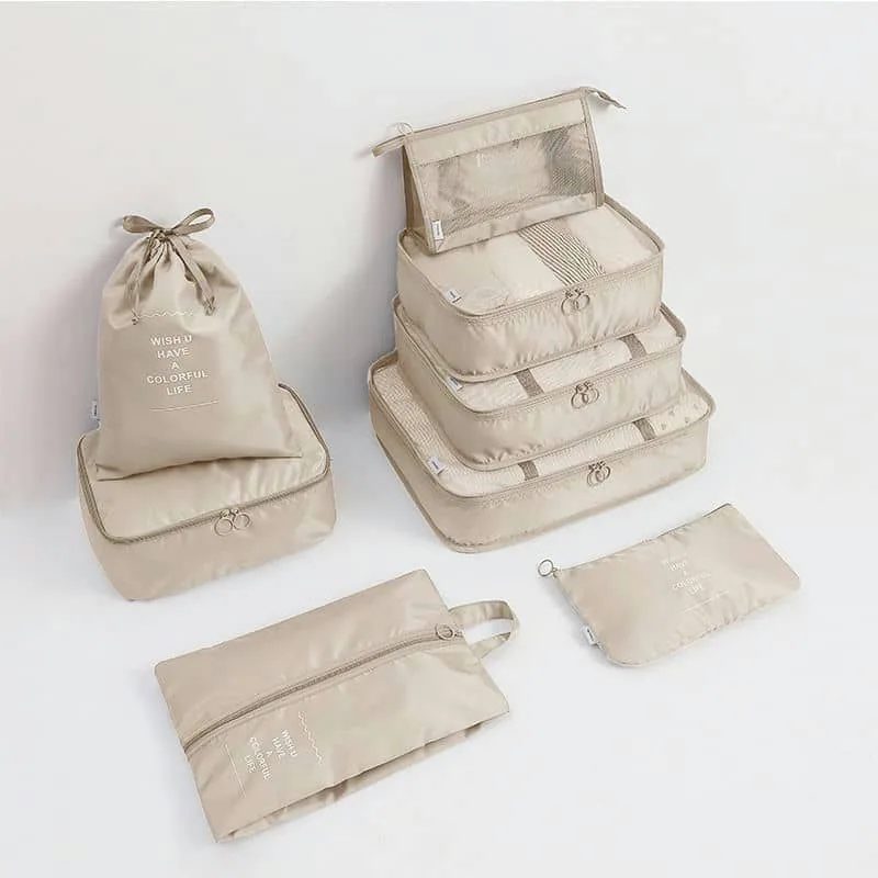 Eight Piece Cream Travel Packing Set FI-019 by Feima Bag