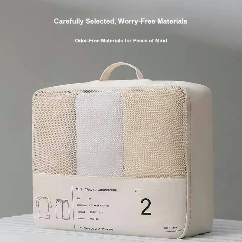Six Piece Beige Packing Set with Mesh Panels FJ-029 by Feima Bag