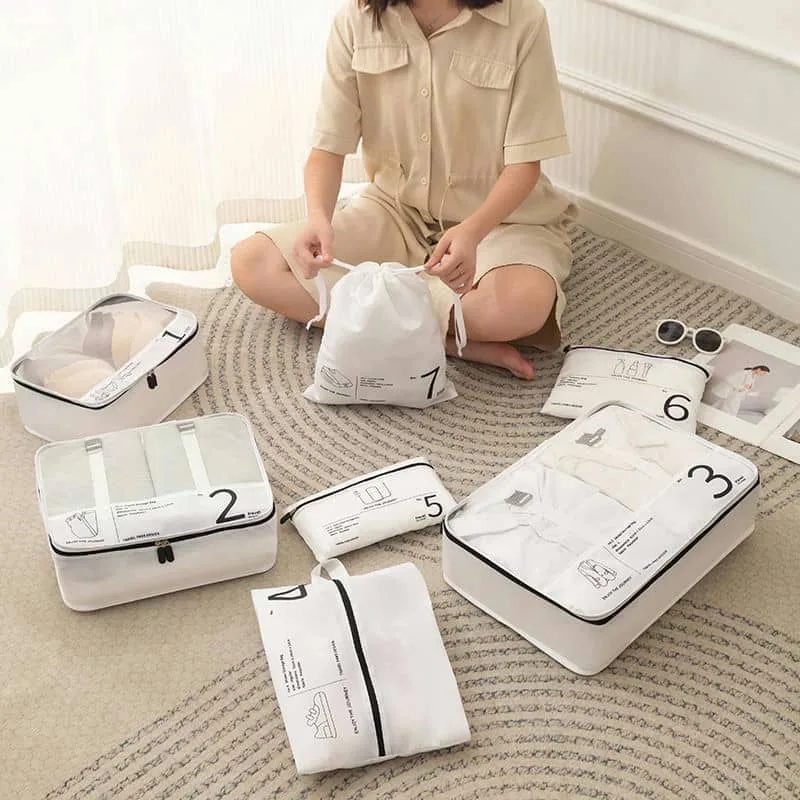 Seven Piece Beige Travel Packing Set FJ-073 by Feima Bag