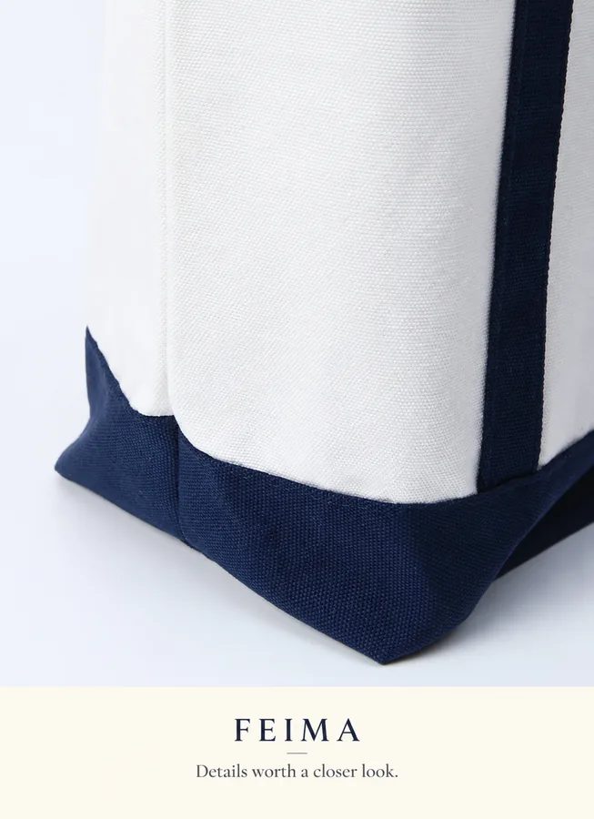 Canvas Tote with Dark Trim and Outer Pocket FH-081 by Feima Bag