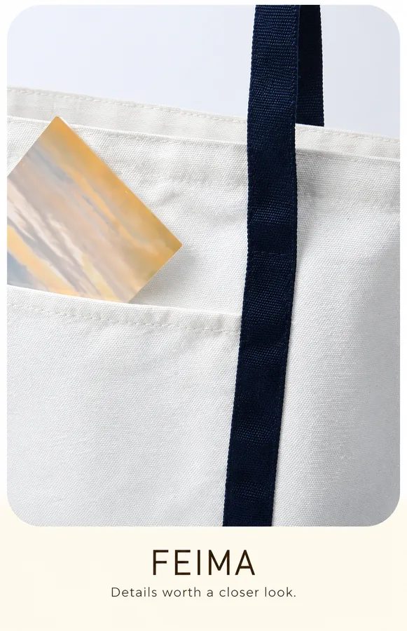 Canvas Tote with Dark Trim and Outer Pocket FH-081 by Feima Bag