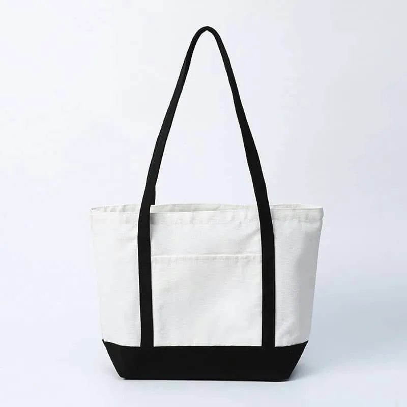 Canvas Tote with Dark Trim and Outer Pocket FH-081 by Feima Bag