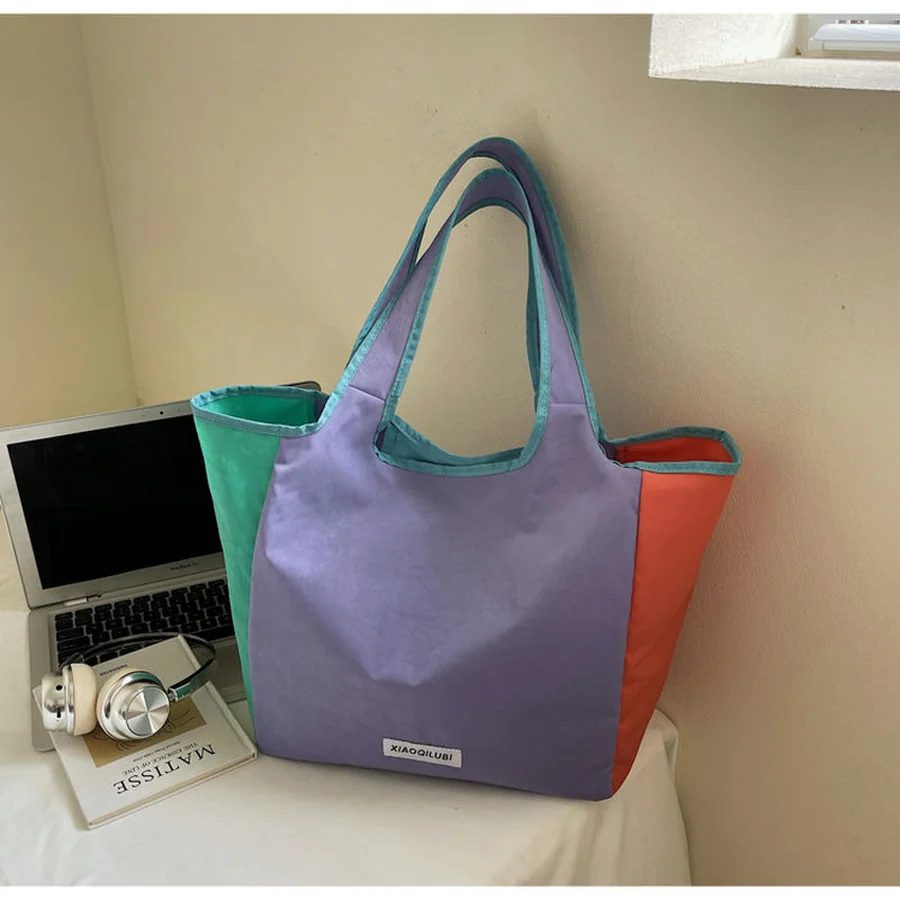 Colour Block Nylon Tote with Shaped Handles FH-097 by Feima Bag
