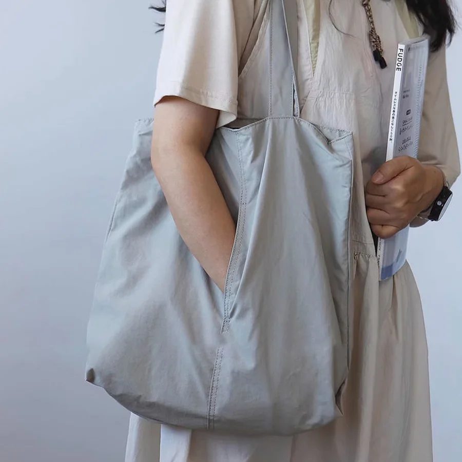 Plain Nylon Shoulder Tote with Side Opening FH-102 by Feima Bag
