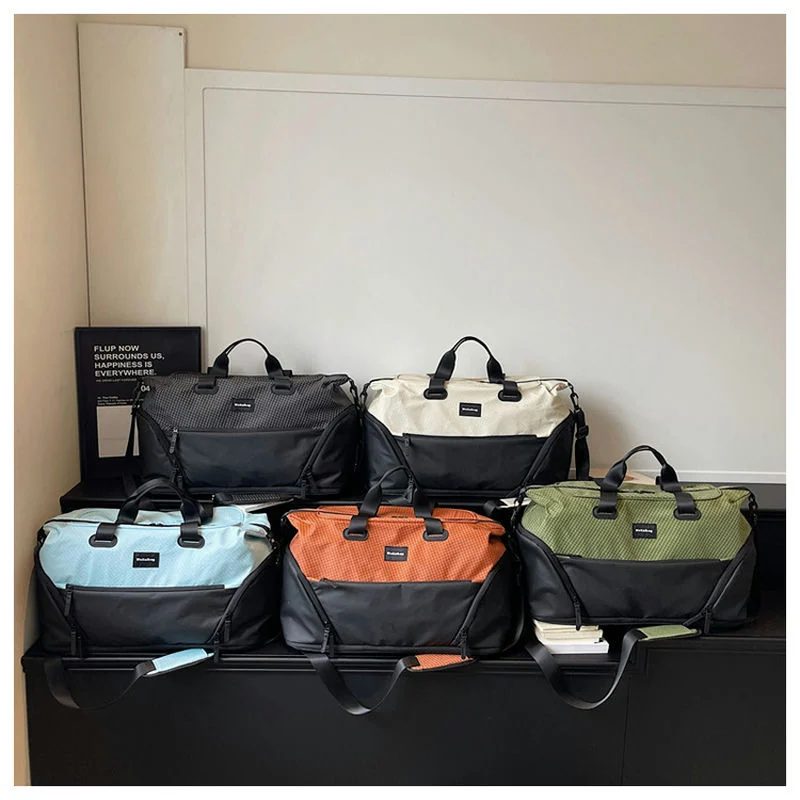 Travel Tote with Grid Upper Panel and Dark Base FC-114 by Feima Bag