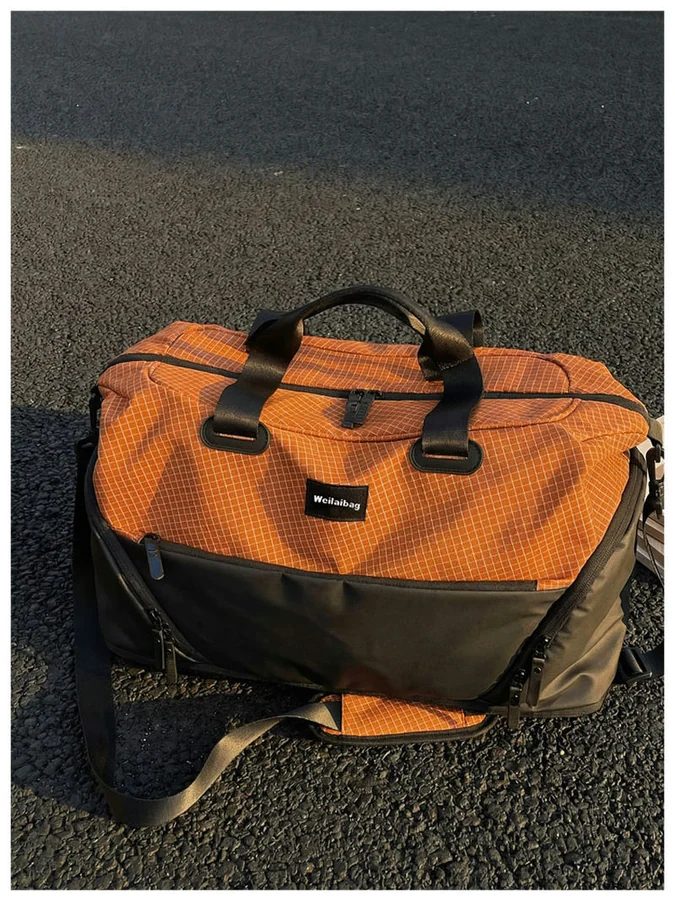Travel Tote with Grid Upper Panel and Dark Base FC-114 by Feima Bag