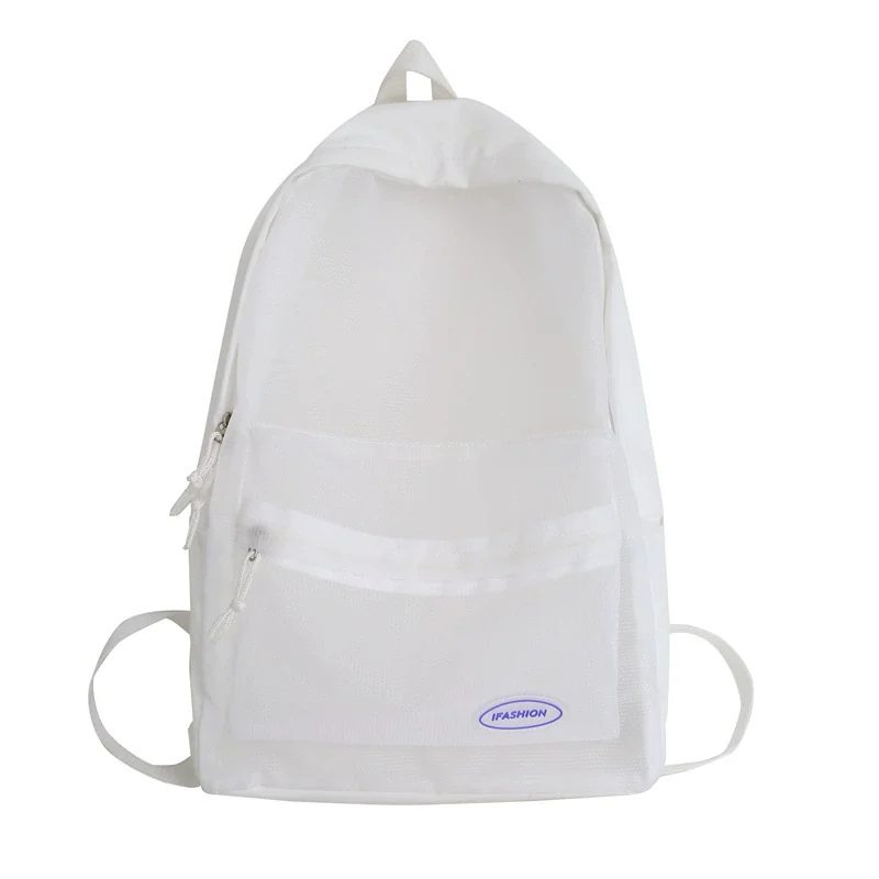 FG-116A white mesh backpack with a front zip pocket